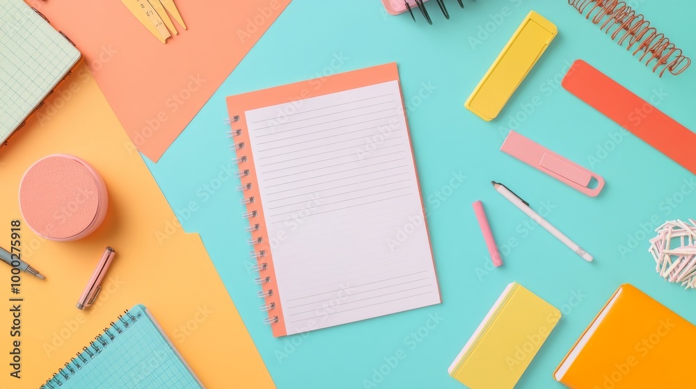 A blank piece of paper with notes and a colorful planner, both designed with planning elements. A blank piece of paper with notes and a colorful planner, both designed with planning elements.
