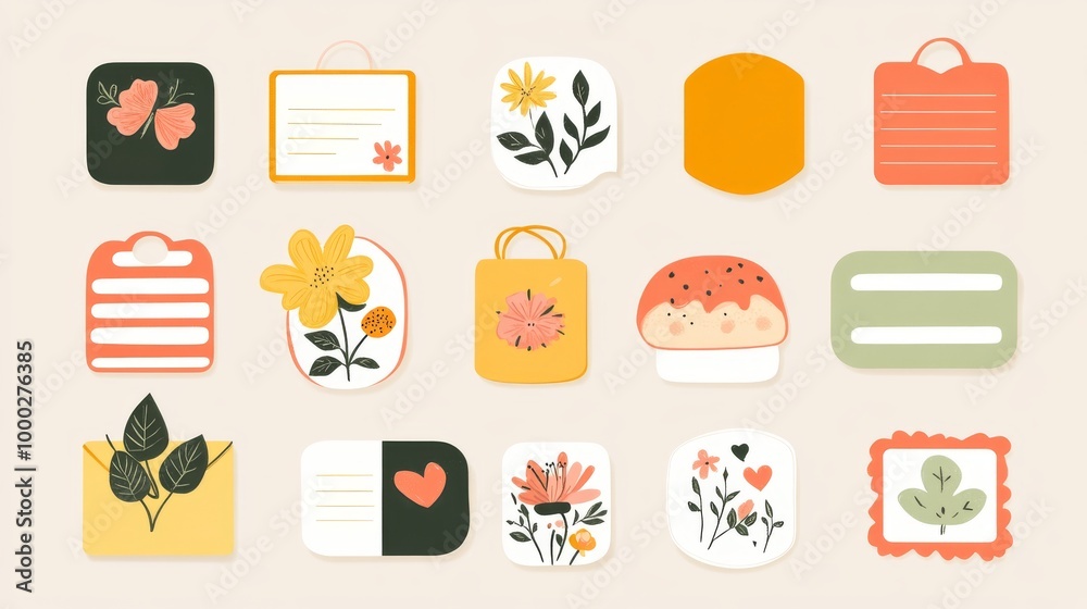 A collection of cute, hand-drawn labels perfect for school notebooks. These designs are digital illustrations. A collection of cute, hand-drawn labels perfect for school notebooks. These designs are digital illustrations.