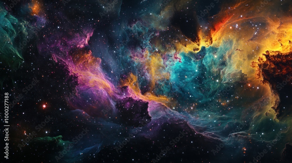 Fototapeta premium Cosmic Nebula with Swirling Colors and Scattered Stars
