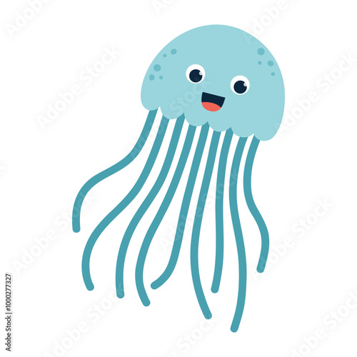 Kawaii funny smiling jellyfish character. Sea animal. Flat vector illustration