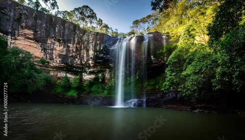 Waterfall and rock wall in Springbrook National Park