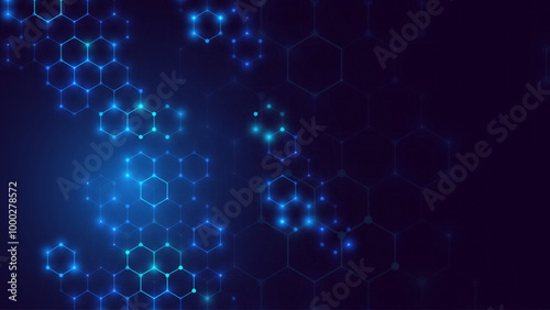 Abstract Digital Blue Hexagons Pattern Business or Science Research Background. Medical or Tech Innovation Online Webinar Presentation Event. Conference or Forum Vector Illustration Backdrop.