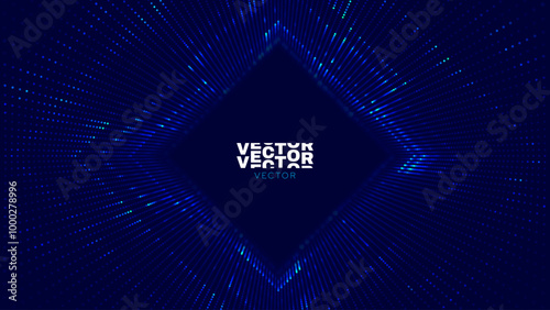 Square Frame Border Blue Lights DJ Party Flyer Background. Rectangle Tunnel Big Data Backdrop. Abstract Blue Digital Background. Computer Digital Tunnel Technology Vector Illustration.