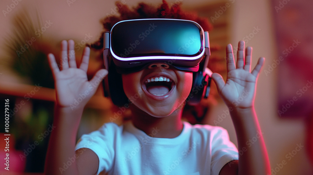 Child in virtual reality glasses VR. Child in virtual reality glasses VR.