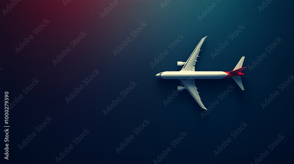 Vector design featuring a white airplane on a red and blue background in a minimalist style, offering open space for travel-related messages. Vector design featuring a white airplane on a red and blue background in a minimalist style, offering open space for travel-related messages.