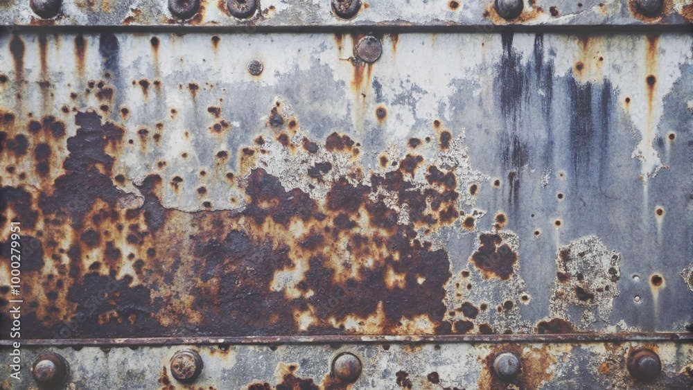 Close-up of a rusty metal surface with rivets. Close-up of a rusty metal surface with rivets.