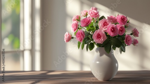 Wallpaper Mural Pink Roses in a White Vase: A Beautiful Floral Arrangement Torontodigital.ca