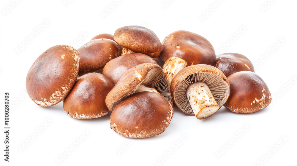 Freshly harvested chestnut mushrooms with their rich brown caps arranged on a clean white background, ready for recipe content or health benefits Freshly harvested chestnut mushrooms with their rich brown caps arranged on a clean white background, ready for recipe content or health benefits