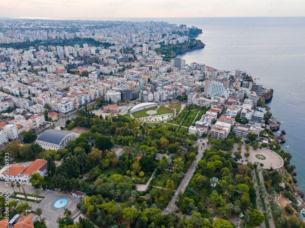 Fototapeta premium Aerial Photograph of Antalya Bay in Turkey, Taken by Drone