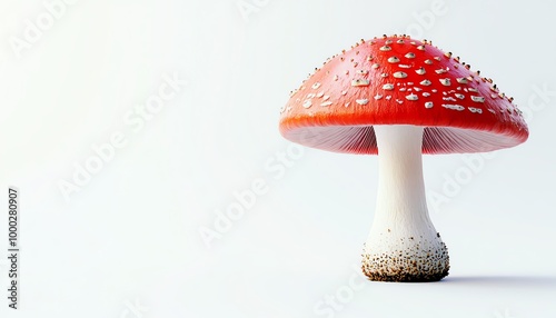 Isolated studio shot of a dangerous, poisonous mushroom on a clean white background, with room for a safety warning or scientific information Perfect for educational use