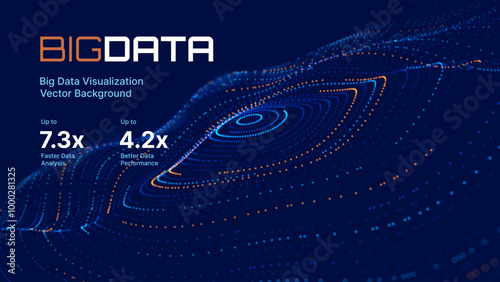 Big Data Visualization. Circular Particles Dots Vortex Abstract Galaxy. Futuristic Science or Finance Infographic Design. Complex Visual Data Background. Abstract Data Flowing. Vector Illustration.