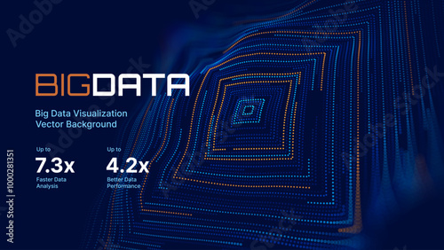 Big Data Visualization. Circular Particles Dots Vortex Abstract Galaxy. Futuristic Science or Finance Infographic Design. Complex Visual Data Background. Abstract Data Flowing. Vector Illustration.