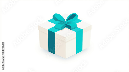 ingle gift box illustrated with bold, clean lines in a fresh turquoise and white color scheme, utilizing flat design techniques against a white background for a modern festive look