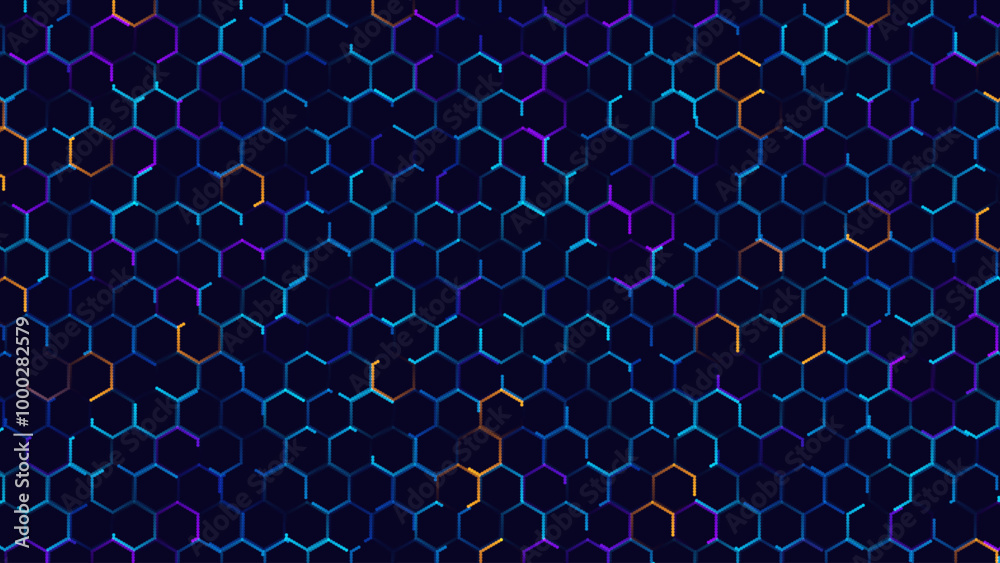 Hexagonal Abstract Technology Background. Hexagons Pattern for Hi-Tech Communication Design. Hi-tech Cyber Hexagon Sci-Fi Game Banner Grid. Nano Shield Pattern. Vector Illustration