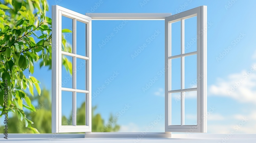 Open Window with Fresh Breeze and Clear Sky Open Window with Fresh Breeze and Clear Sky