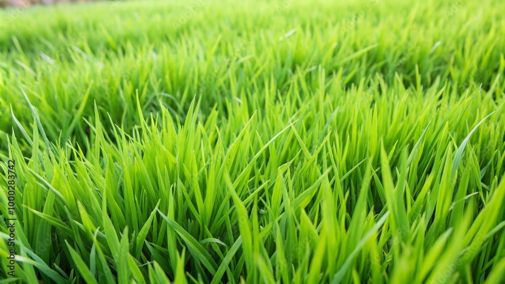 Fototapeta premium Close-up of lush green grass blades in a field.