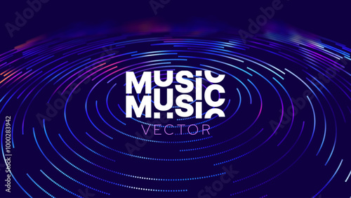 Abstract Digital EQ Equalizer Music Concentric Circles Sound Wave Design Element. Modern Dynamic Particles Colored Background Design for Music, Sport, Science Events Banners. Vector.