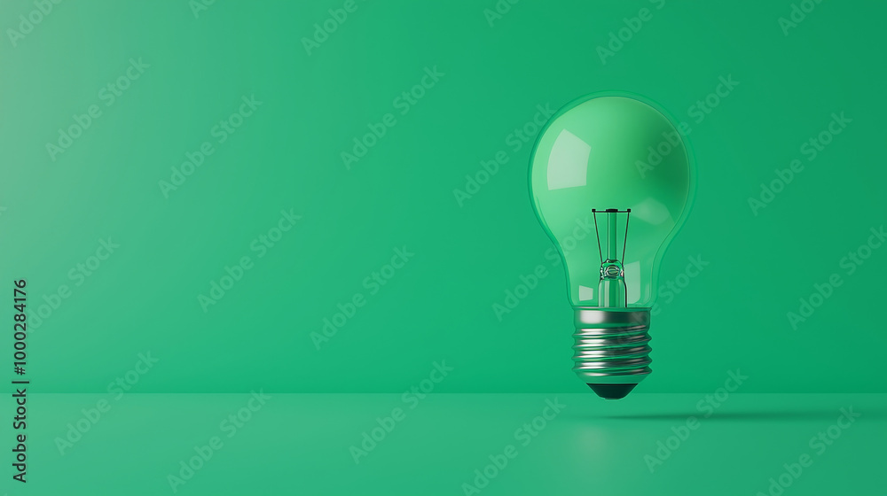 A modern green light bulb floating on a green background, symbolizing innovation and eco-friendly energy solutions.