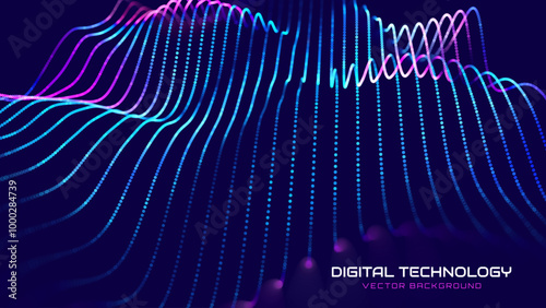 Cyber Big Data Flow Particles Tech Business or Science Background. Medical Research or Tech Innovation Online Webinar Presentation Event. Conference or Forum Vector Illustration Backdrop.