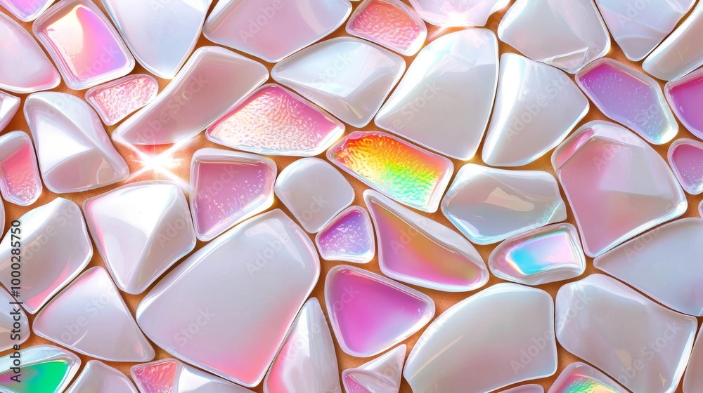 This seamless pattern combines holographic glass mosaic with iridescent reflections that create an ethereal and dreamy environment This seamless pattern combines holographic glass mosaic with iridescent reflections that create an ethereal and dreamy environment
