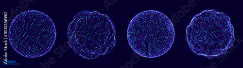 Spheres of Dots Particles. Atom Orb Technology Abstract Design Elements. Minimalistic Geometric Design Sci-Fi HUD Elements. Futuristic VR Digital Vector Illustration.
