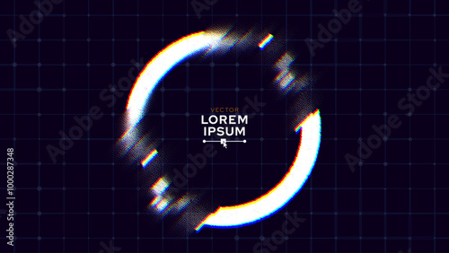 Glitched Circle Frame Design. Distorted Glitch Style Modern Background. Glow Design for Graphic Design - Banner, Poster, Flyer, Brochure, Card. Vector Illustration.