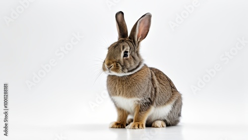 A cute rabbit sitting gracefully against a white background.