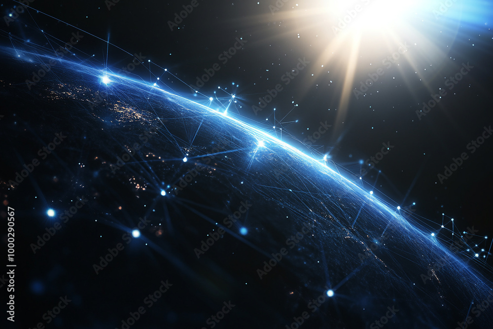 Abstract global network concept with glowing connections on a dark background Abstract global network concept with glowing connections on a dark background