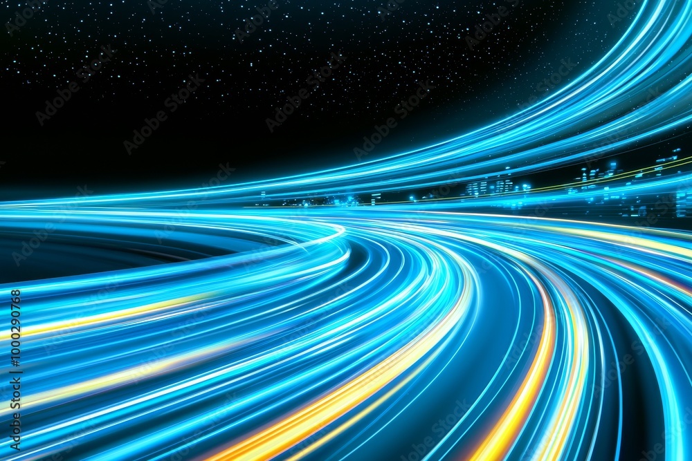 A neon glow surrounds multicolored blurred lines on a dark abstract background A neon glow surrounds multicolored blurred lines on a dark abstract background