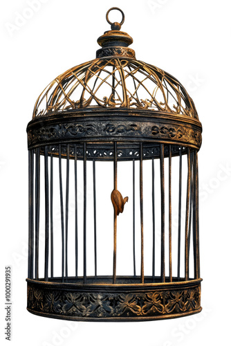 Bird cage - Ornate and charming great for vintage displays Hyperrealistic Isolated white plain Transparent Background Highly Detailed 