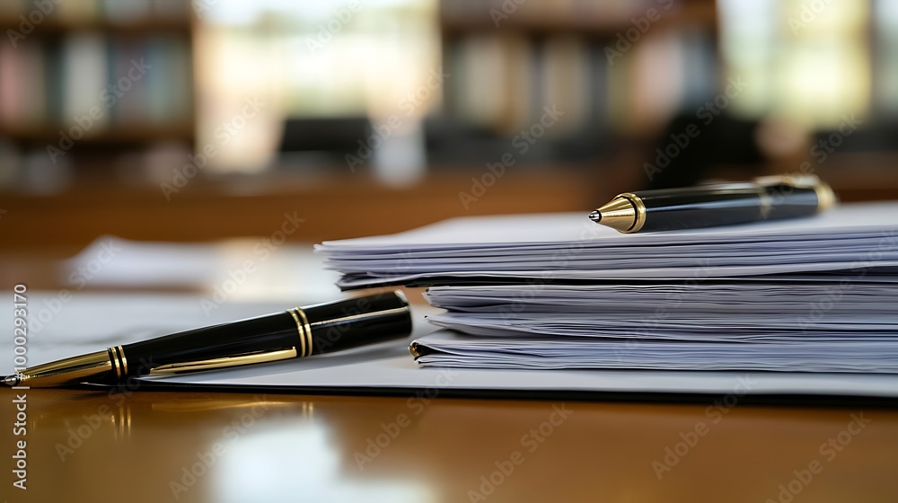 Close-up of legal documents and a pen on a lawyer’s desk in a courtroom Close-up of legal documents and a pen on a lawyer’s desk in a courtroom