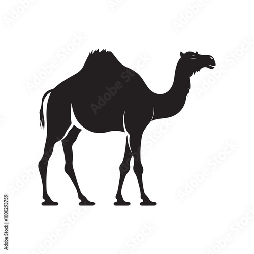 black silhouette of a Camel with thick outline side view isolated