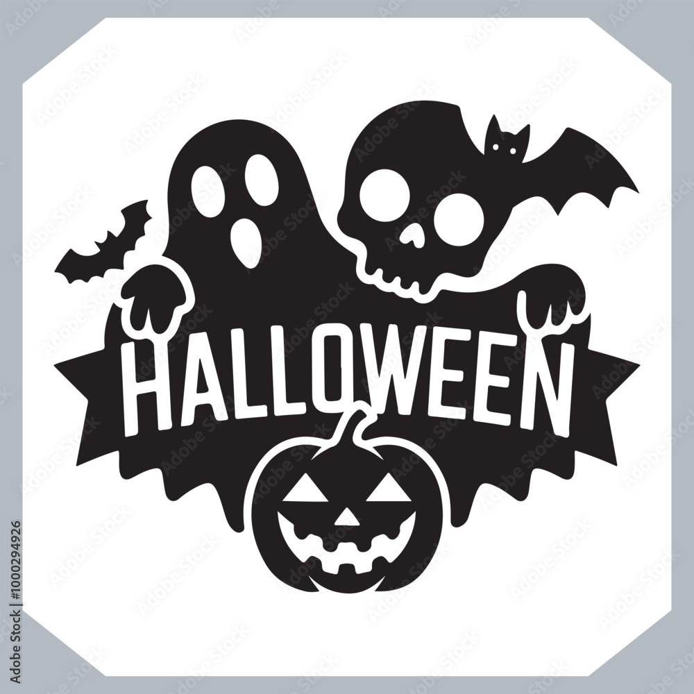 Fototapeta premium Set of logotype different type of black simple Halloween vector illustration silhouettes in white background, collection of Halloween silhouettes