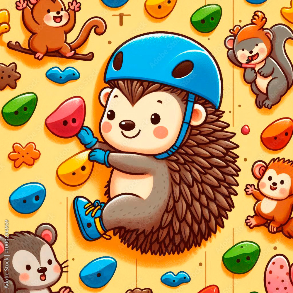 Naklejka premium Hedgehog climber on a training wall