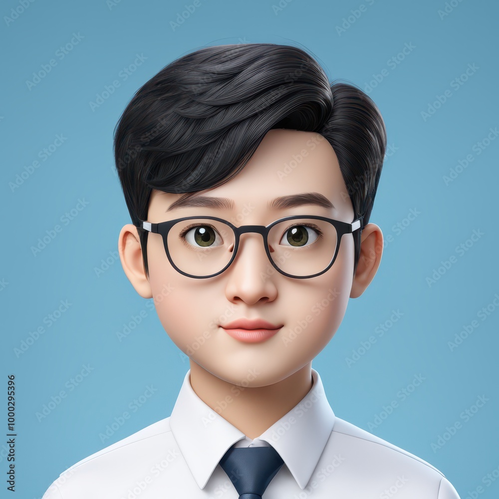 A digital illustration of a young boy with glasses, dressed in a white shirt and tie. A digital illustration of a young boy with glasses, dressed in a white shirt and tie.