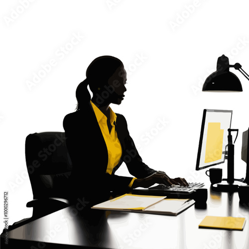 A woman focused  in a professional environment, PNG