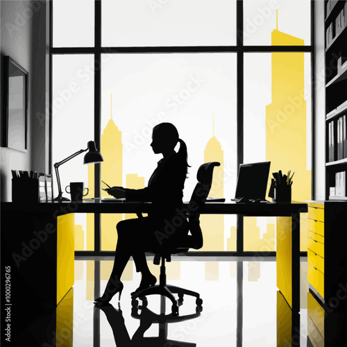 A woman focused  in a professional environment, PNG