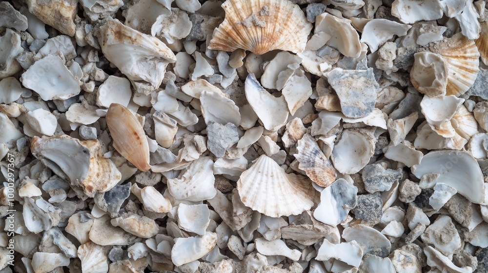 Crushed Oyster Shells Used as Mulch with Pale White and Gray Sharp, Angular Fragments Crushed Oyster Shells Used as Mulch with Pale White and Gray Sharp, Angular Fragments
