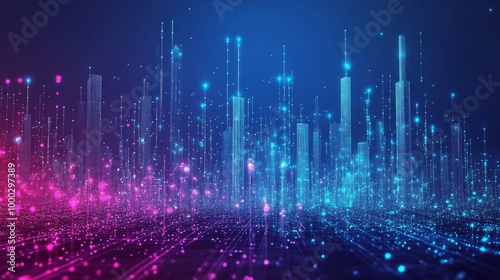 Smart city and abstract dot point connect with gradient line and aesthetic Intricate wave line design , big data connection technology concept