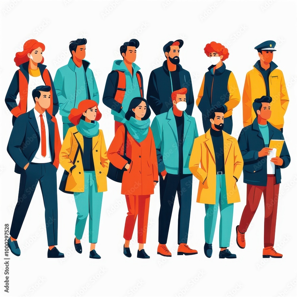 Obraz premium A diverse group of people in various outfits representing different styles and professions.