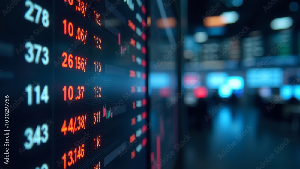 Stock market data display in blue neon glow representing financial technology Stock market data display in blue neon glow representing financial technology