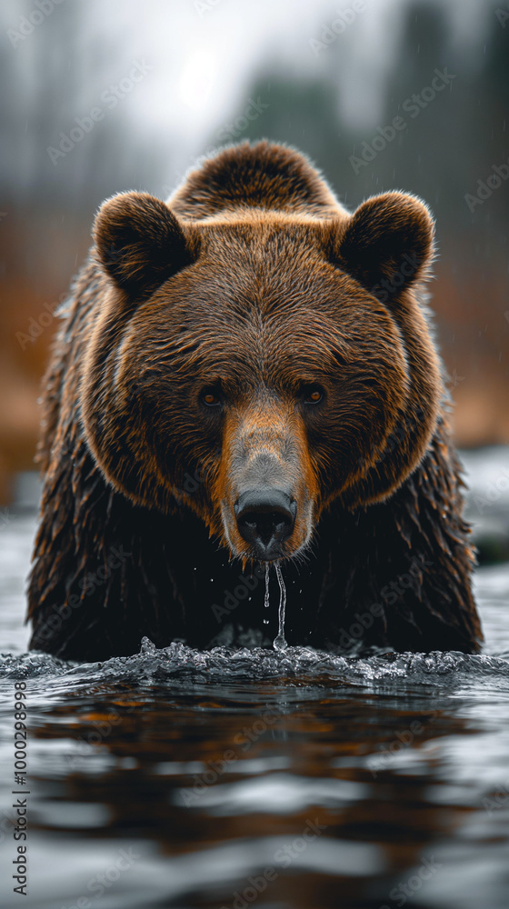 Brown bear standing in a river, facing forward. Brown bear standing in a river, facing forward.