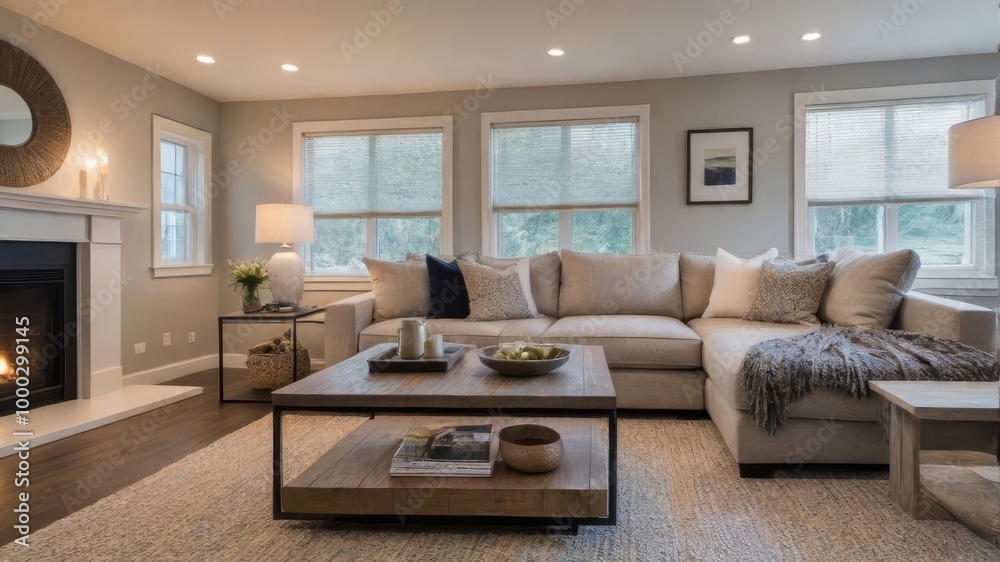 Living room with a fireplace and a couch Living room with a fireplace and a couch