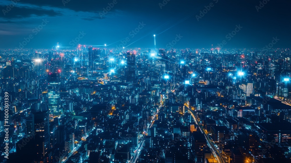Fototapeta premium Smart city and communication network concept. 5G. IoT (Internet of Things). Telecommunication