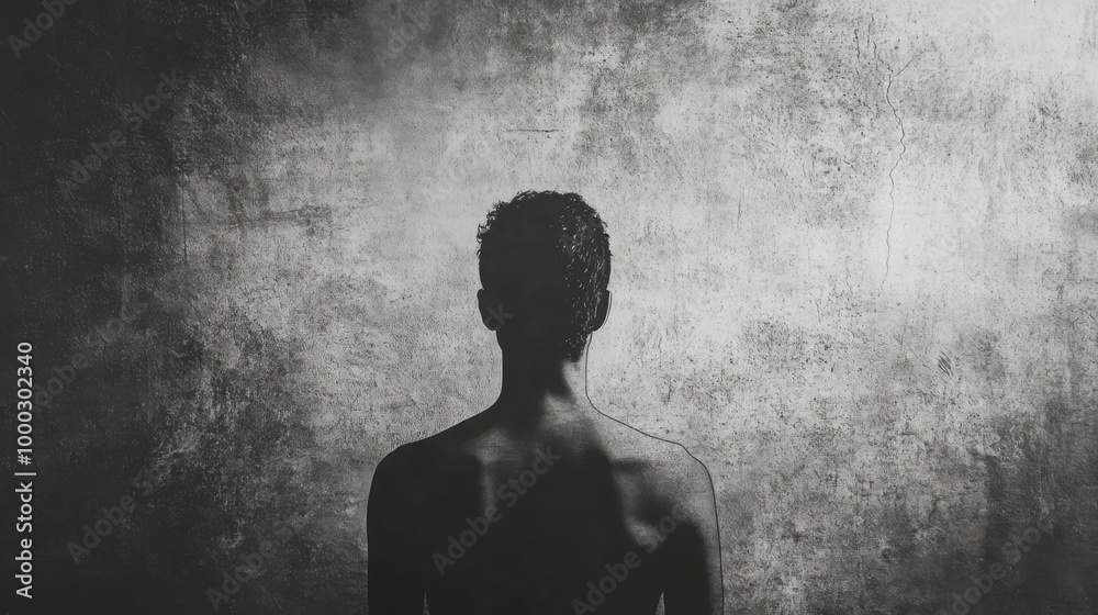 Moody Silhouette of Person Against Textured Wall Moody Silhouette of Person Against Textured Wall