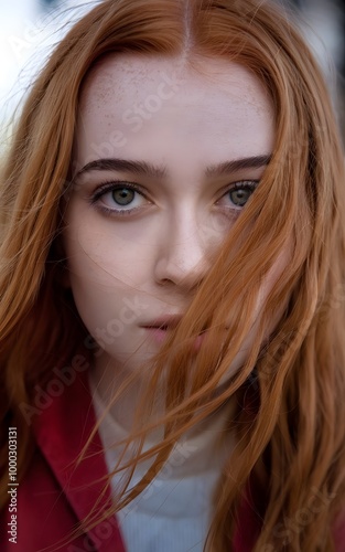 Close portrait of a redhead young girl