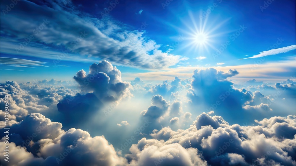 Fototapeta premium Fluffy Clouds in the Skyline: Majestic Cloud Formations and Scenic Sky Views for Atmospheric Visuals for Poster and Digital Design Projects 