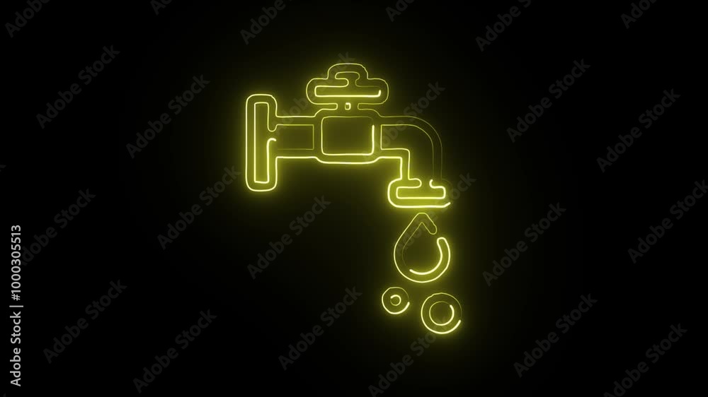 Glowing Neon Faucet Icon Isolated on Dark Background. HD Video Motion Graphic Animation Glowing Neon Faucet Icon Isolated on Dark Background. HD Video Motion Graphic Animation