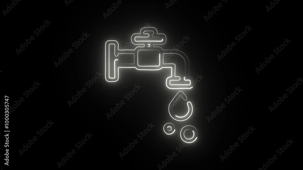 Glowing Neon Faucet Icon Isolated on Dark Background. HD Video Motion Graphic Animation Glowing Neon Faucet Icon Isolated on Dark Background. HD Video Motion Graphic Animation