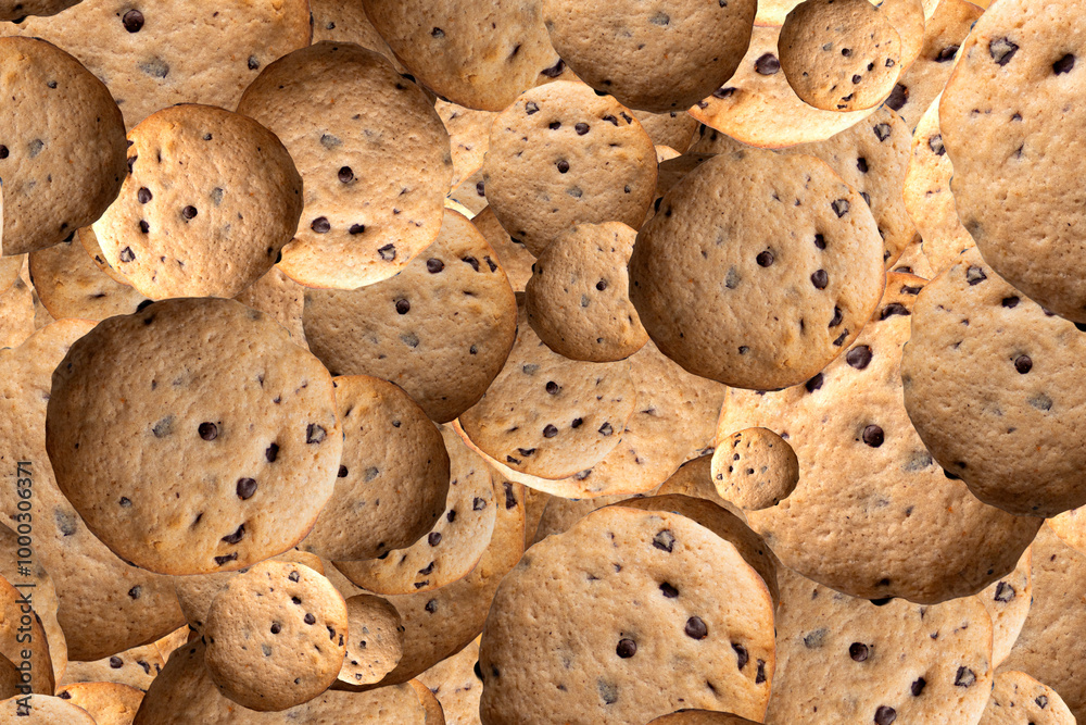 Chocolate chip biscuit pattern.Cookie texture background.Graphic resource graphic for cooking magazine and cookie and cake business promotion. Chocolate chip biscuit pattern.Cookie texture background.Graphic resource graphic for cooking magazine and cookie and cake business promotion.